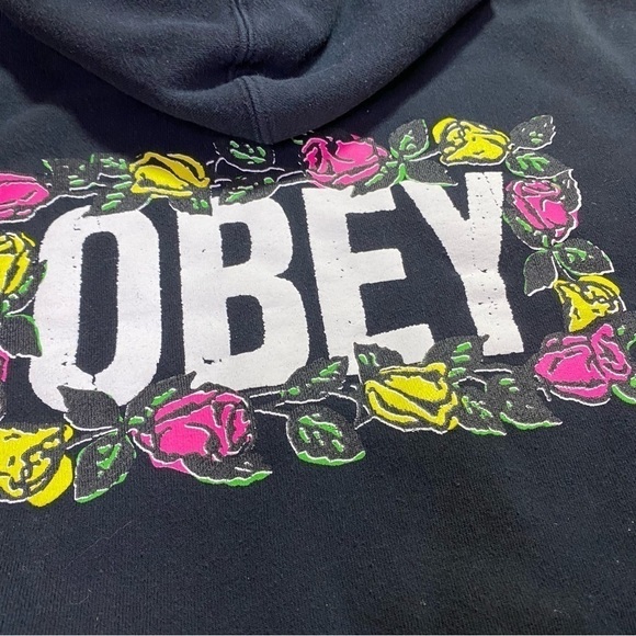 Obey Black Floral Front and Back Graphic Hoodie, Size Medium - Picture 5 of 8